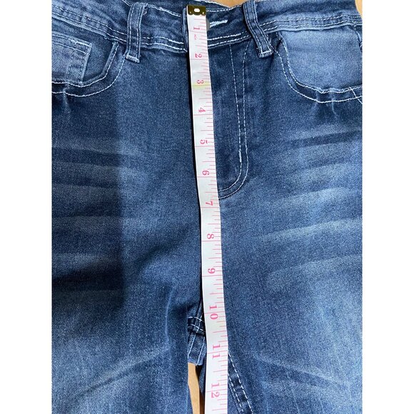 Womens Size Medium Blue Jeans Embroidered Wings Boot Legs Stretch Midrise Y2K - Picture 6 of 8